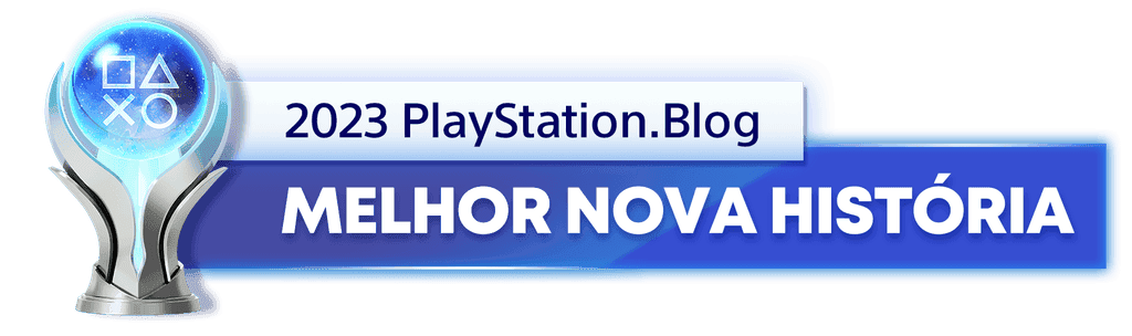 Troféu de Platina para o vencedor da categoria Melhor Nova História de 2023 do Blog PlayStation