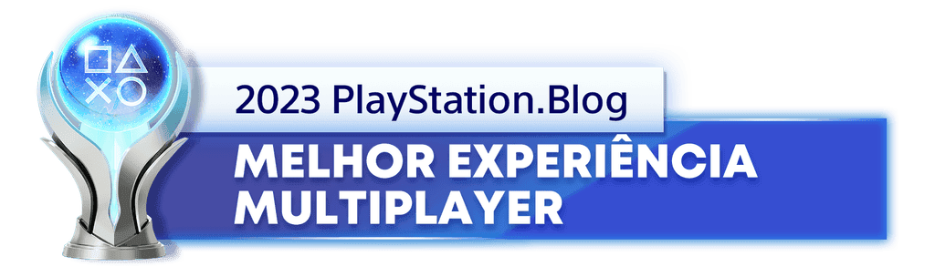 Troféu de Platina para o vencedor da categoria Melhor Experiência Multijogador de 2023 do PlayStation Blog 