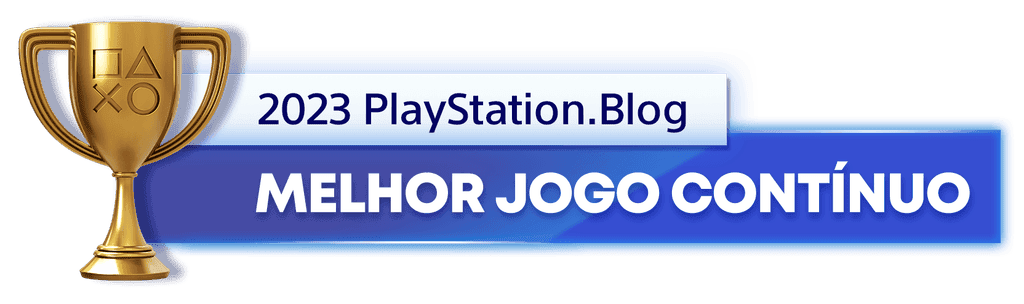 Troféu de Ouro para o vencedor da categoria Melhor Jogo Contínuo de 2023 do PlayStation Blog