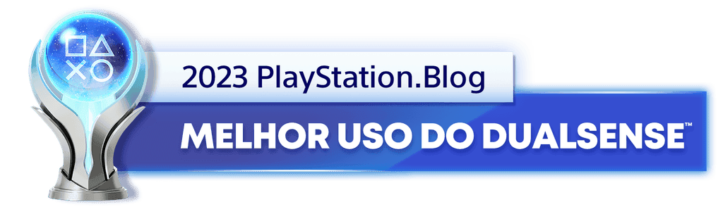 Troféu de Platina para o vencedor da categoria Melhor Uso do DualSense de 2023 do PlayStation Blog 