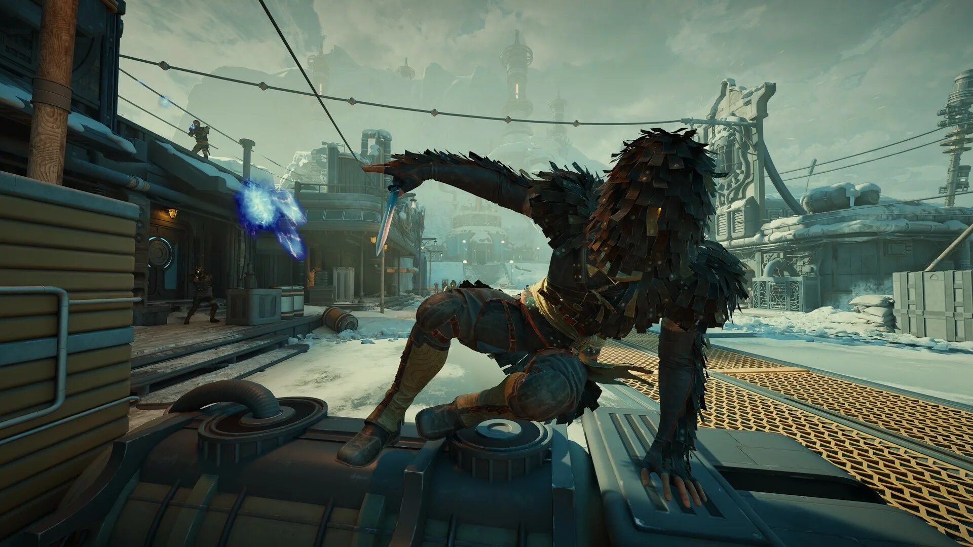 The Outer Worlds 2 screenshot showing a character vaulting over a generator