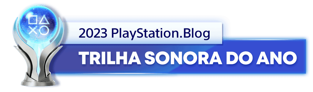 Troféu de Platina para o vencedor da categoria Trilha Sonora do Ano de 2023 do PlayStation Blog 