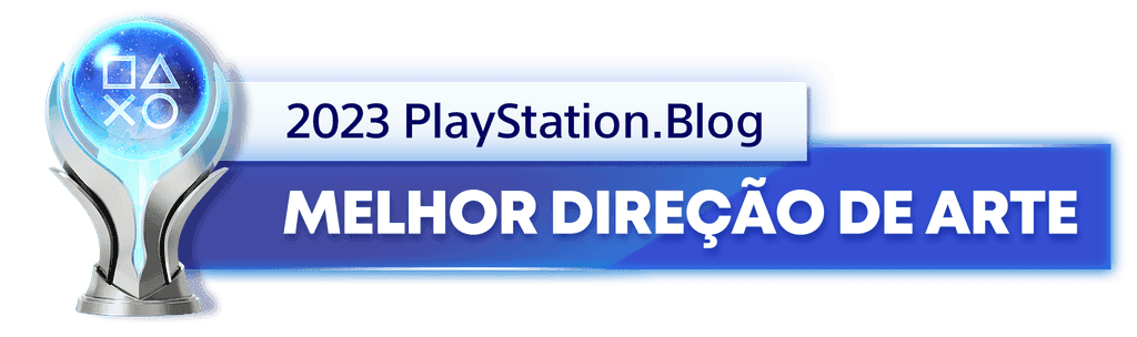 Troféu de Platina para o vencedor da categoria Melhor Direção de Arte de 2023 do PlayStation Blog