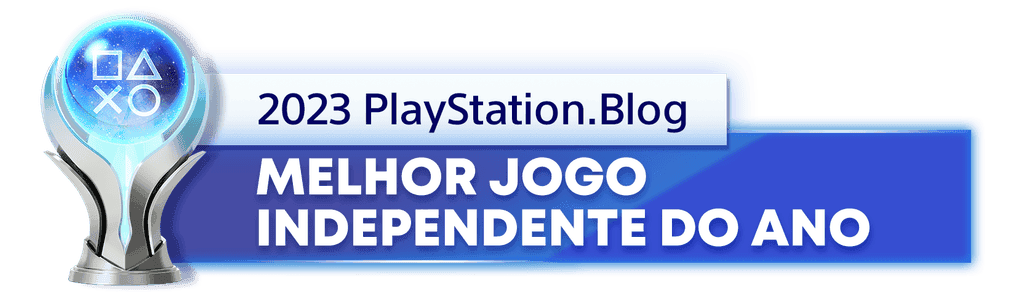 Troféu de Platina para o vencedor da categoria Melhor Jogo Independente do Ano de 2023 do PlayStation Blog