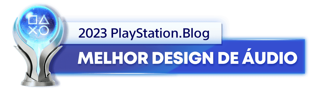 Troféu de Platina para o vencedor da categoria Melhor Design de Áudio de 2023 do PlayStation Blog 