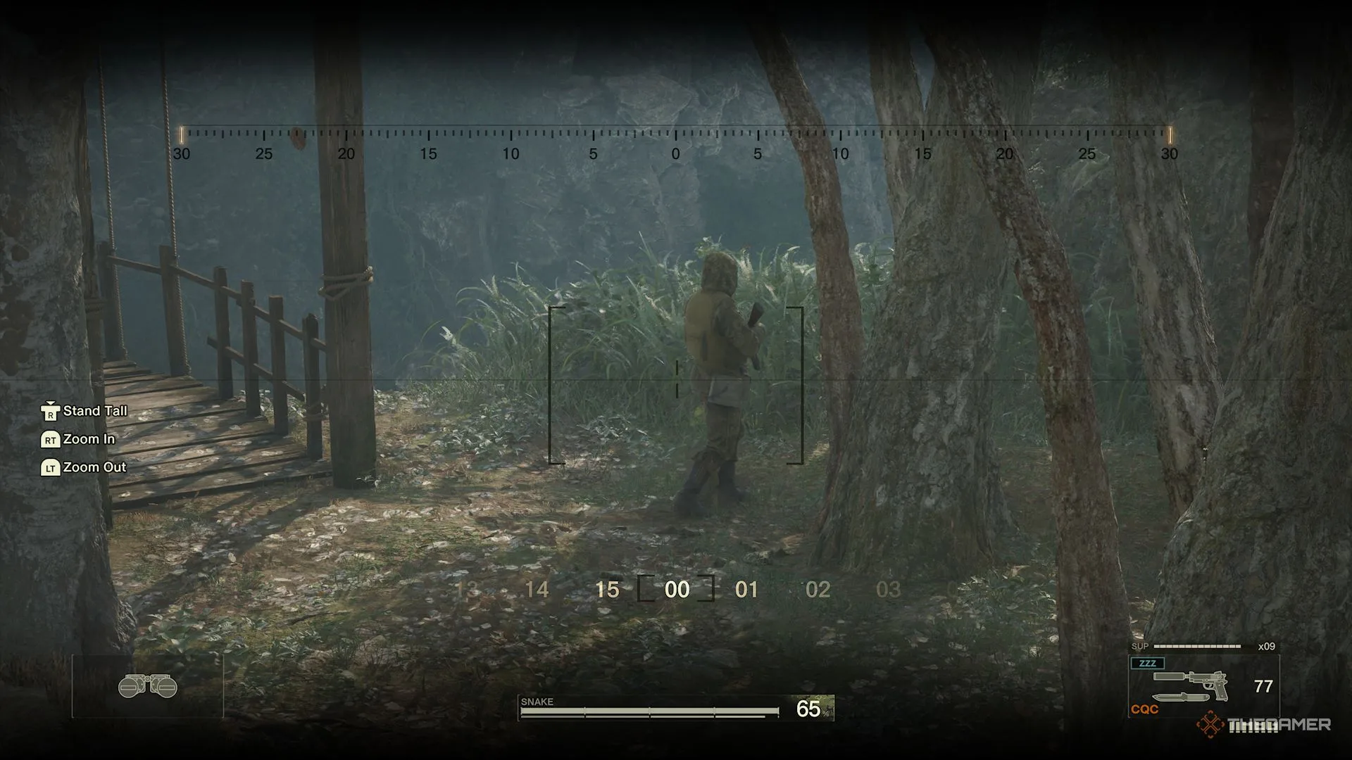 Looking at a guard with binoculars in Metal Gear Solid Delta Snake Eater.