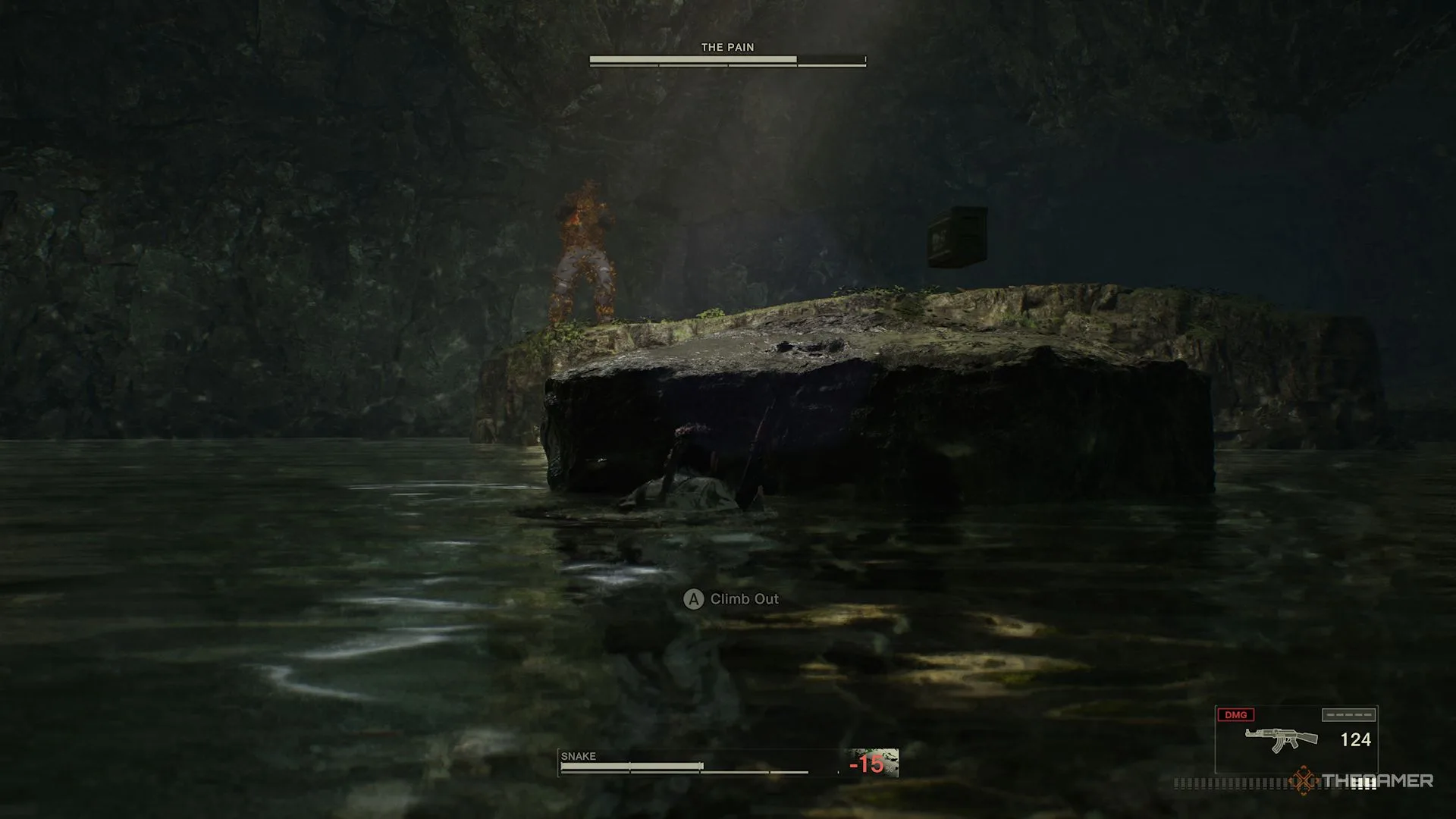 Snake in the water, hiding from The Pain in Metal Gear Solid Delta Snake Eater.
