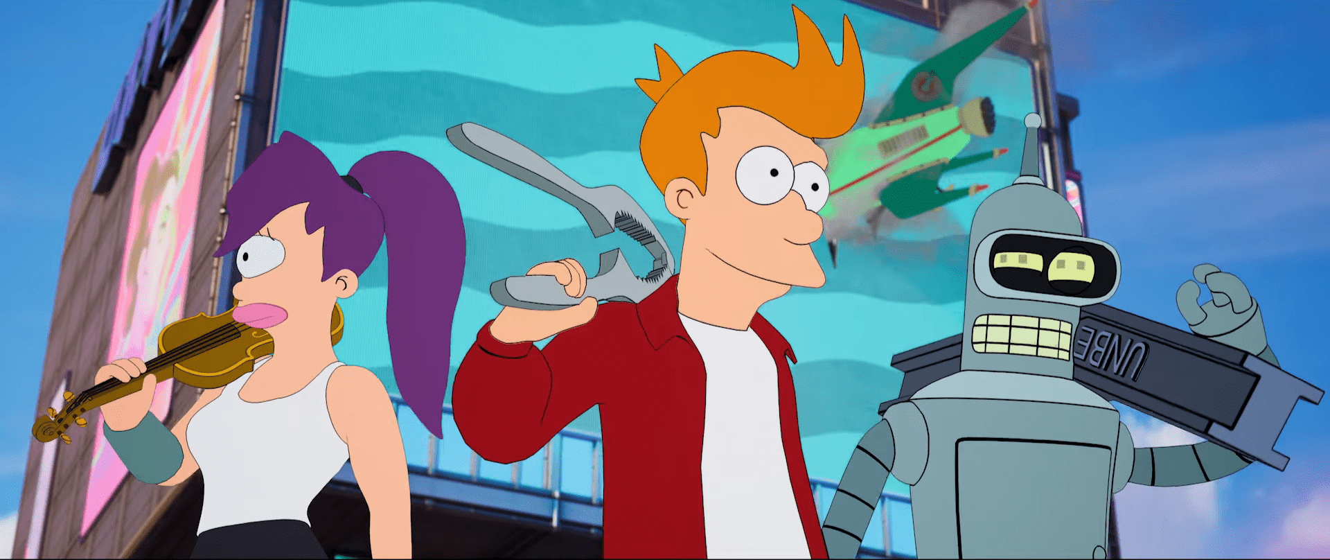 Personagens de Futurama caem na ilha de Fortnite