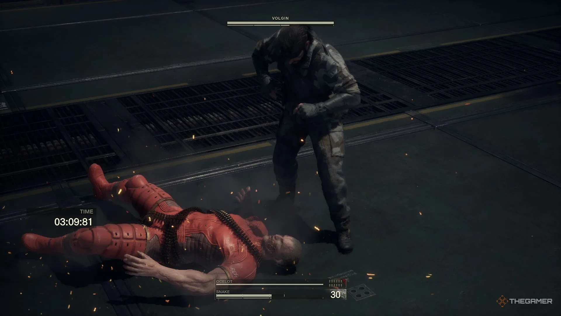 Snake looking at Volgin after slamming him to the ground in Metal Gear Solid Delta Snake Eater.