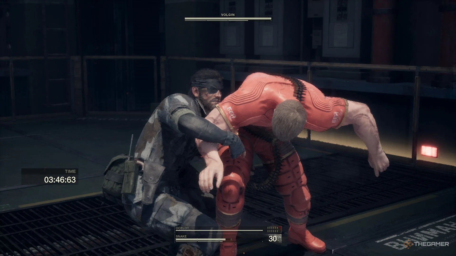 Snake performing a throw on Volgin in Metal Gear Solid Delta Snake Eater.