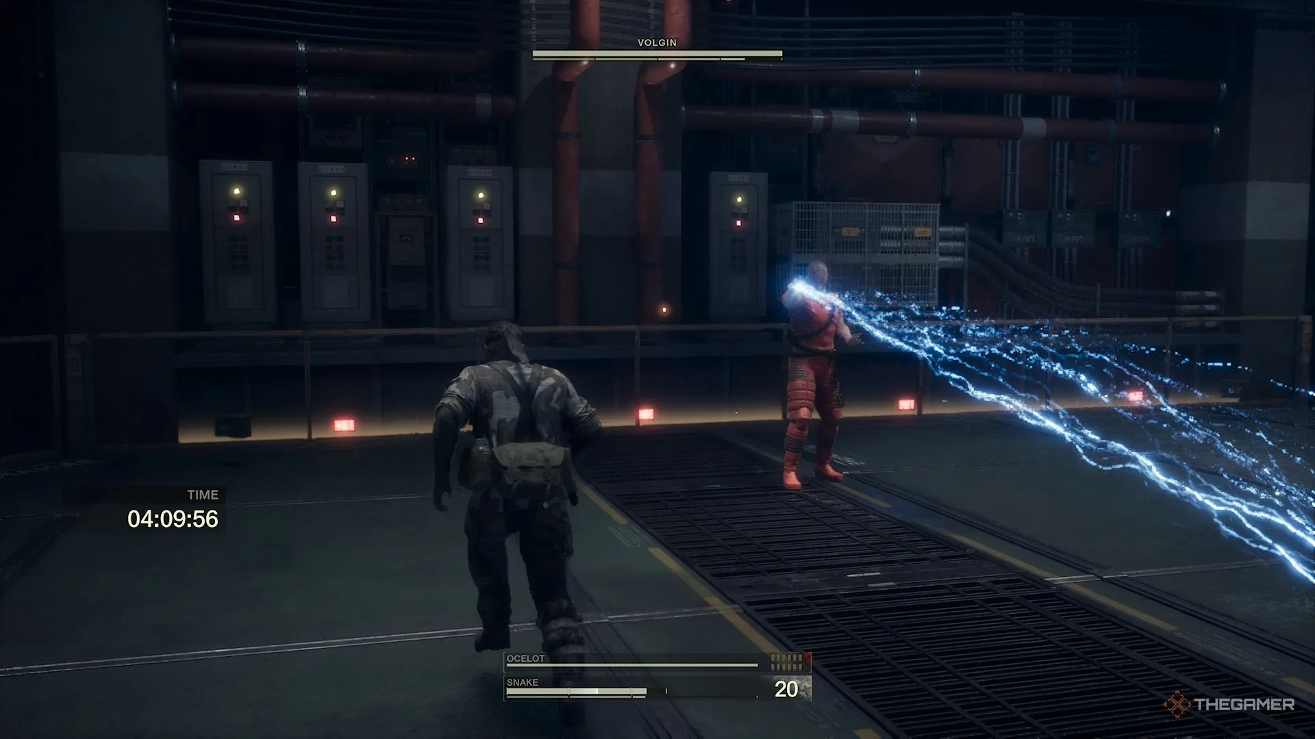 Volgin shooting a bolt of lightning at Snake in Metal Gear Delta: Snake Eater.